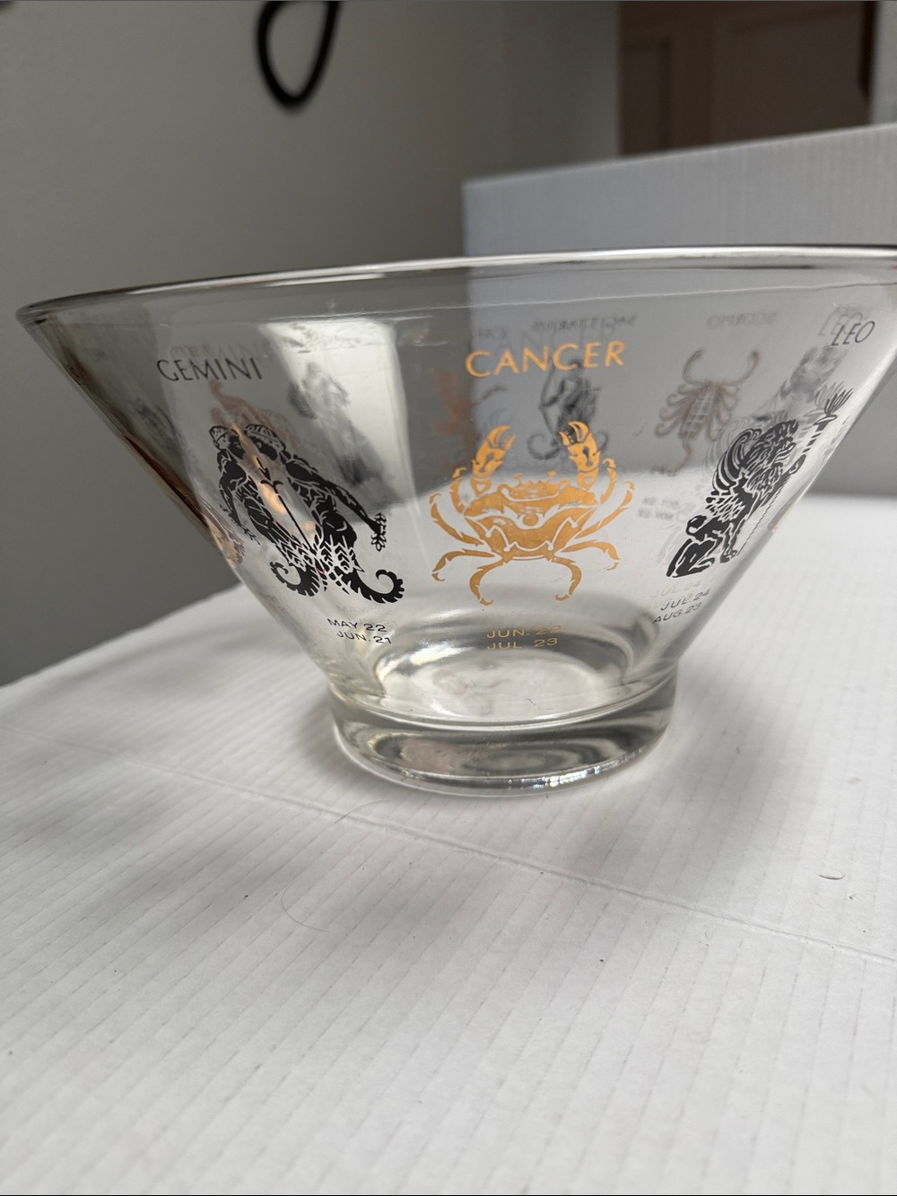 Zodiac Glass Bowl with Gold & Black Astrological Motifs